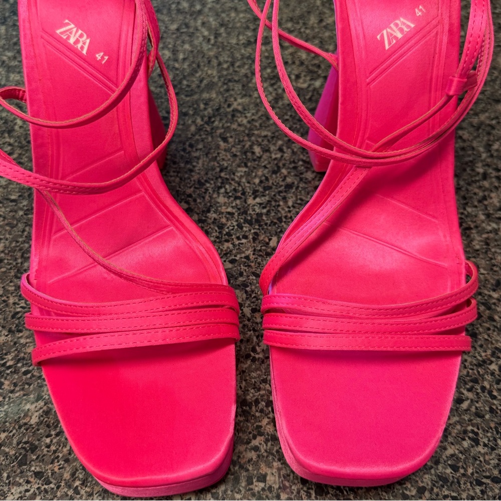 “ZARA” Satin Strappy Wraparound Platform Sandal Heels - Picture 7 of 16